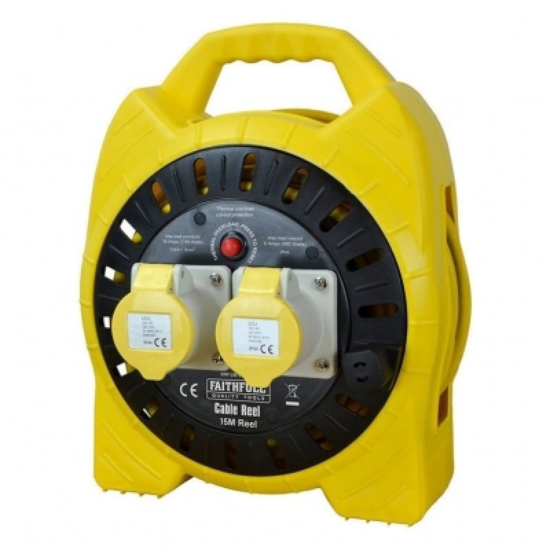 Faithfull 110V 15M Electric Site Extension Cable Reel 110 Volt
